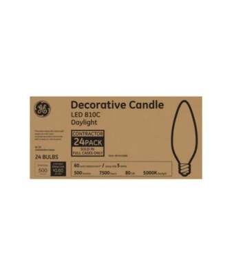 24 Pack GE Daylight LED B11 Candelabra Base Bulbs 60W EQ 5W Decorative Candle - Image 1 of 3