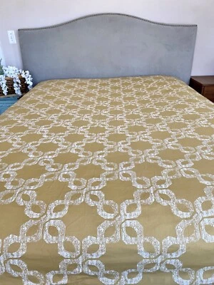 Funda nórdica West Elm algodón orgánico tallado círculos reina completa amarillo mostaza usada en excelente estado Foto 1 de 4