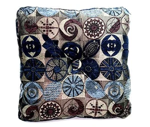 Large Gusseted  Pillow Geometric Design Blues Purple Gun Metal Grays  19" Square - Picture 1 of 10