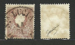 Lombardo Veneto 1858 - 10 s. bruno - Sassone 26 - Firmato - Usato - ASI023 - Imagen 1 de 1