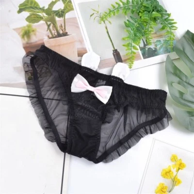 1PC Women Cute Rabbit Ear Triangle Mesh Bowknot Panties Panty Plus Size Sheer - Image 1 of 4
