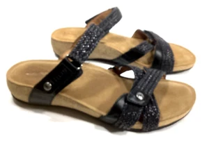 Taos Sandals Women 11 11.5 Braided Leather Strappy Comfort Shoes Cork Black - Picture 1 of 11