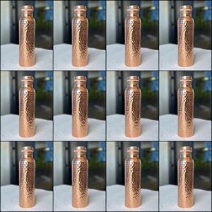 12X100% PURE COPPER WATER BOTTLE 1 LTR FLASK HAMMER BEST QUALITY HEALTH BENEFITS - Picture 1 of 3