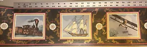 Imperial MW6083B Map Train Sailboat Biplane Men’s Study Wallpaper Border 5 yds - Picture 1 of 8