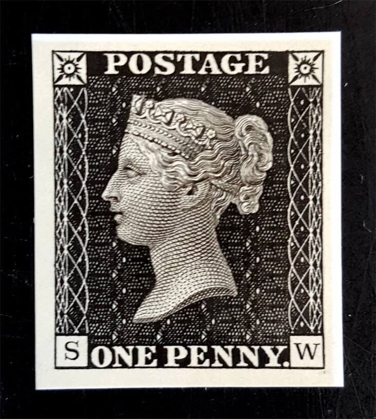 Great Britain 1840  PENNY BLACK  1d  - beautiful 4 margins engraved REPRODUCTION - Image 1 of 1