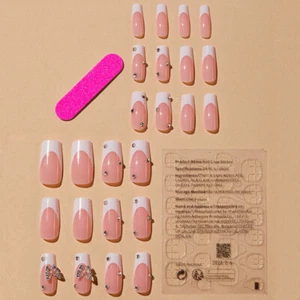 24 piezas Uñas postizas Diseño Mariposa Cubierta Completa Ataúd Largo Uñas postizas Puntas de uñas - Imagen 1 de 14