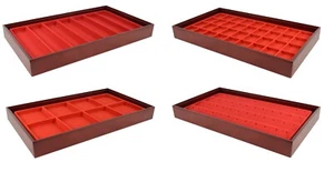 Mahogany Jewelry Display Tray with Red Compartments - Showcase and Storage Trays - Picture 1 of 17
