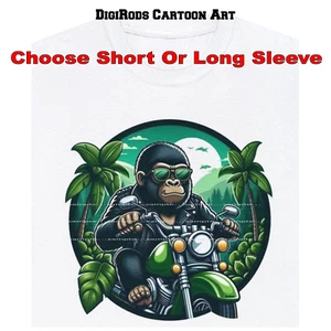 Camiseta de dibujos animados Gorilla Ape Cruiser motocicleta motociclista escena jungla DigiRods - Imagen 1 de 7