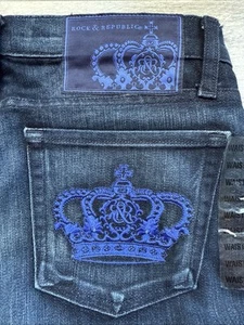 Rock & Republic Vintage Kasandra Purple Crown Jeans 30 Dark Wash NWT - Picture 1 of 8