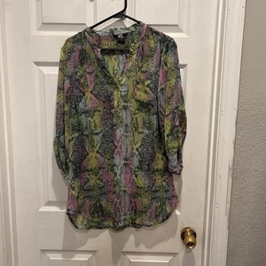 Wrangler Rock 47 Shirt Womens XXL Snake Print Green Purple Button Roll Tab Bling - Picture 1 of 7
