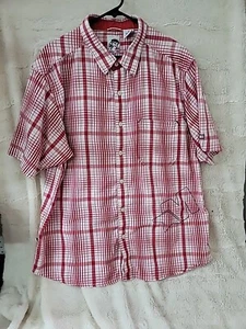 Mecca Mens Button Up Shirt Size XL Red And White Short Sleeve Front Logos - Picture 1 of 6