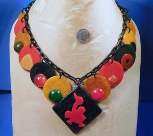 Figural, Genuine 40's BAKELITE! Multicolor Poker Chips OOAK Necklace Duck Goose - Picture 1 of 9