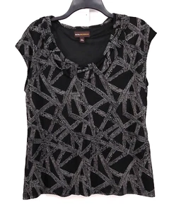 Dana Buchman Blouse Womens Size L Black Abstract Sheer Lined Pullover Top - Picture 1 of 7