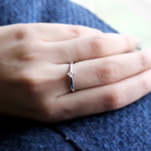 Simulated Diamond Sterling Ring Princess Cut Stackable Ring Silver Dainty Ring - Picture 1 of 6