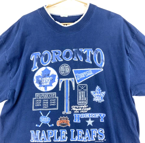 Vintage Toronto Maple Leafs T-shirt Size XL 1993 Blue Nhl Hockey Made In Canada Cover