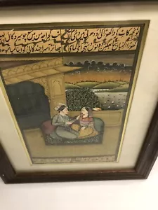 Antik Indien Mogul Miniatur Gemälde Seide gerahmt - Bild 1 von 8