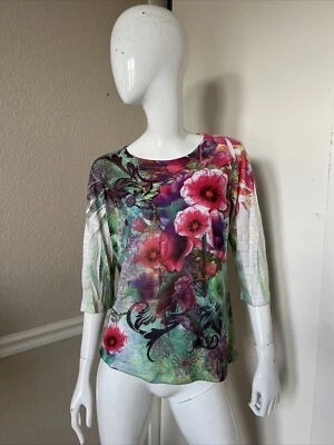 Top con cuentas florales vintage SUZIE rojo brillante/rosa/verde talla pequeña M Foto 1 de 4