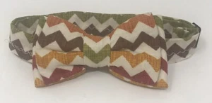 Boy’s Chevron Brown Green Gold Bow Tie Adjustable Pre-Tied Hand Sewn - Picture 1 of 1