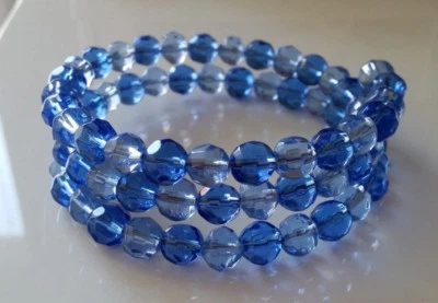 Spiral Stretch Armband Glasperlen 8 mm blau mehrreihig dehnbar A 13 - Bild 1 von 4