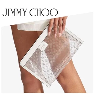 Jimmy Choo Varenne Logo Pouch Clear Material Leather Plexi material Light Gold - Picture 1 of 15