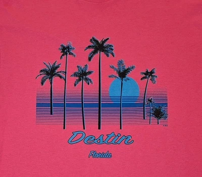 Camiseta Destin Florida Beach Palmeras Escena Recuerdo Rosa Talla L Delta Foto 1 de 4