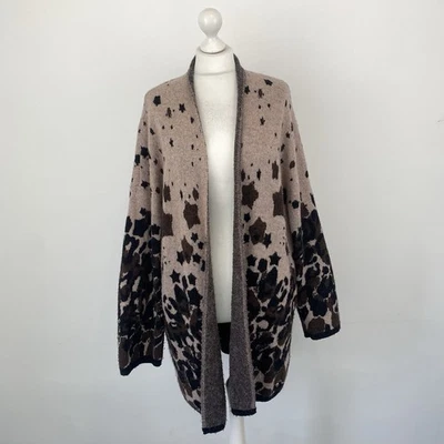 Ted Baker Yazella Leopard Jacquard Oversized Cardigan Wool Alpaca Size 4 (14 UK) - Image 1 of 4