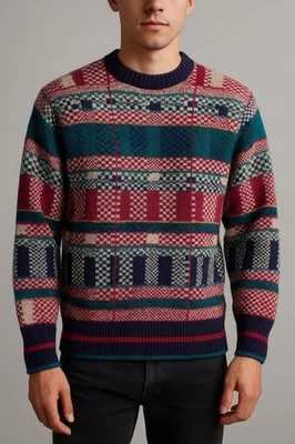 Suéter De Colección Neiman Marcus Shetland Lana Multicolor Geométrico Hecho HK M Foto 1 de 4