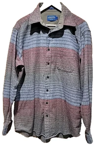 PENDLETON LODGE Shirt Virgin Wool Aztec Navajo Stripe Me Large Tall Repaired - Picture 1 of 7