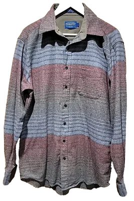 PENDLETON LODGE Shirt Virgin Wool Aztec Navajo Stripe Me Large Tall Repaired - Image 1 of 4