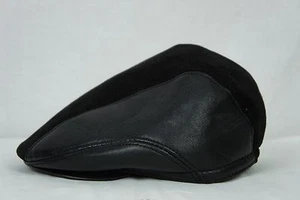 Black 100% LEATHER Suede Driving Newsboy Ivy Hat Golf Gatsby Flat Cabbie M-3XL - Picture 1 of 12