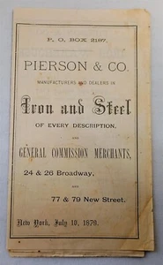 1879 Antique Pierson & Co Iron & Steel Catalog Brochure Commission Merchants - Picture 1 of 8