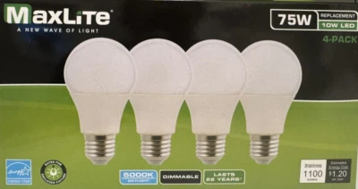 4 MaxLite 75-Watt Frosted White Daylight Bright A19 LEDs w/Medium Base - Image 1 of 3