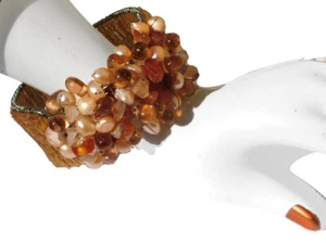 Armspange 30x orangener Karneol 20x apricot Perlen auf Silber breit verstellbar - Picture 1 of 4