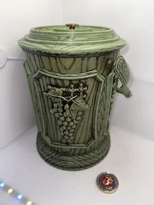 Vintage MCM 1960s Faux Wood Ice Bucket Cooler Barware Green Grapes w Handle - Picture 1 of 3