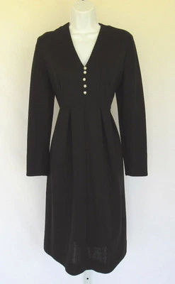 VESTIDO DE COLECCIÓN AÑOS 60 DAVID WARREN NEW YORK NEGRO DIAMANTES DE IMITACIÓN BOTONES TALLA 14 POLI LANA Foto 1 de 4