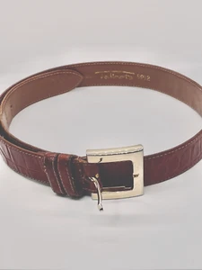 Talbots Belt 9912 Women  MEDIUM Alligator Calfskin Brown Made Spain Brass Buckle - Picture 1 of 10