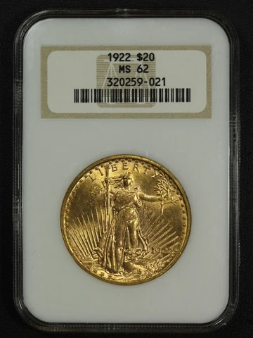 1922 $20 Twenty Dollar St Gaudens Gold Double Eagle Old Fatty Holder NGC MS 62 Cover