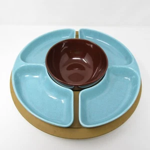 Cerámica de colección azul turquesa marrón chip & dip con 11" Lazy Susan 4 piezas - Imagen 1 de 18