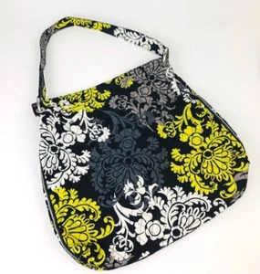 Vera Bradley Holiday Tote Baroque Retired Shopper Purse Bag Black White Lime EUC - Picture 1 of 6