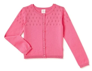 Cárdigan Pointelle rosa rosa abotonado cuello redondo suave delicado suéter para niñas - Imagen 1 de 4