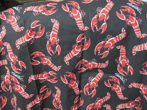 ""RED LOBSTERS ON A BLACK BACKGROUND"" - FABRIC - CALHOUN - 1 YARD +++ - Picture 1 of 2
