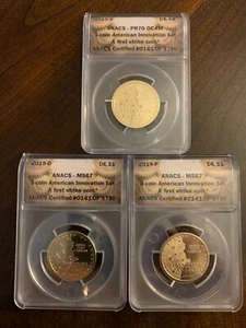 2019 PDS 3-Coin Delaware Amer. Innovation Dollar Set ANACS PR70/MS67/MS67 - Picture 1 of 7