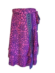 Indian Silk Layered Wrap Bright Purple/Pink Skirt Size Medium Boho Hippie - Picture 1 of 6