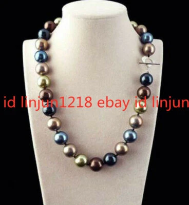 Huge 8/10/12/14mm Round Genuine Multicolor South Sea Shell Pearl Necklace 16-30' - Image 1 of 4