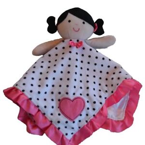 Okie Dokie Plush Girl Doll Pink Black Polka Dot Lovey Baby Security Blanket Toy