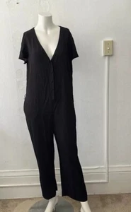 Paige Catalina rayon black vneck Button Down cap sleeve lagenlook Jumpsuit small - Picture 1 of 11