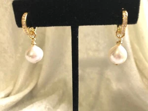 HONORA x DIAMONIQUE CZ MING HUGGIE HOOP EARRINGS, SS OR 18K CLAD (M4407-24) - Picture 1 of 21