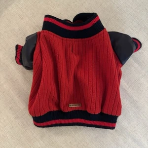 Fashion Pet Varsity Dog Jacket Size Medium Red Knit Coat Faux Leather Sleeves - Picture 1 of 3