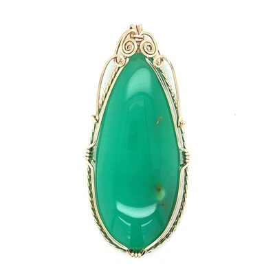 14k Yellow Gold Filled 21/4” High Wire Wrapped Chrysoprase Pendant 17.3 Grams - Image 1 of 4
