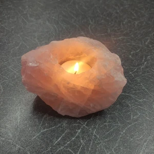 Rose Quartz Crystal Candle Holder 'Stone of Love Tealight Holder + FREE Tealight - Picture 1 of 3